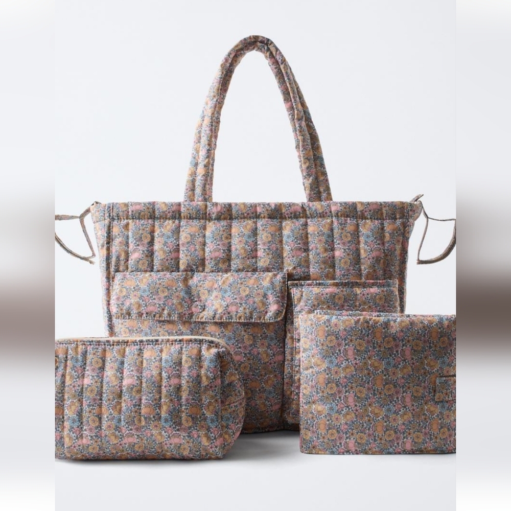 Zara Quilted Floral Baby Bag Set in Pink, Blue, Cream